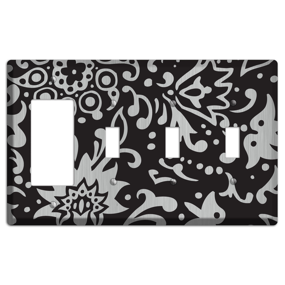 Black Boteh Stainless Steel Rocker / 3 Toggle Wallplate