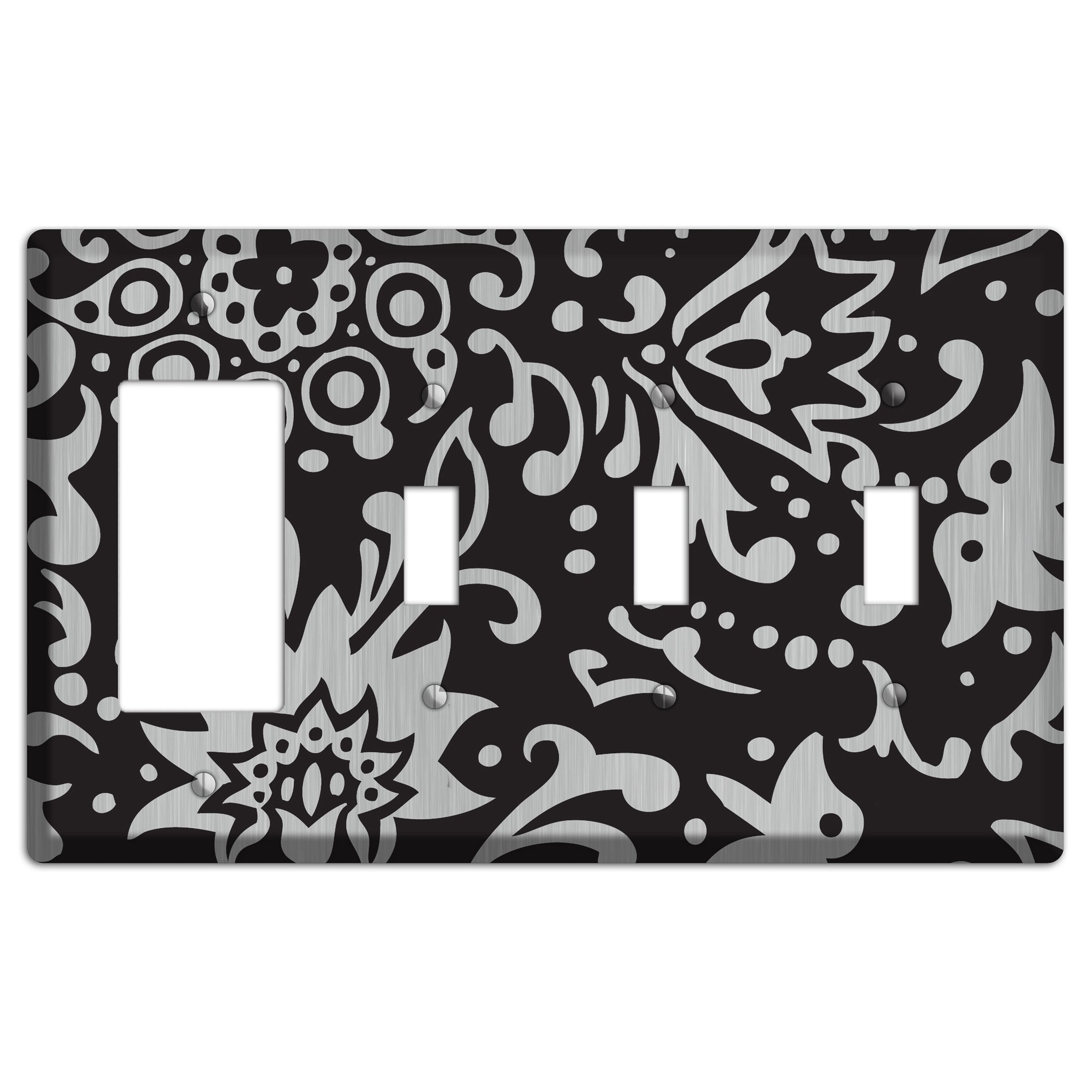 Black Boteh  Stainless Rocker / 3 Toggle Wallplate