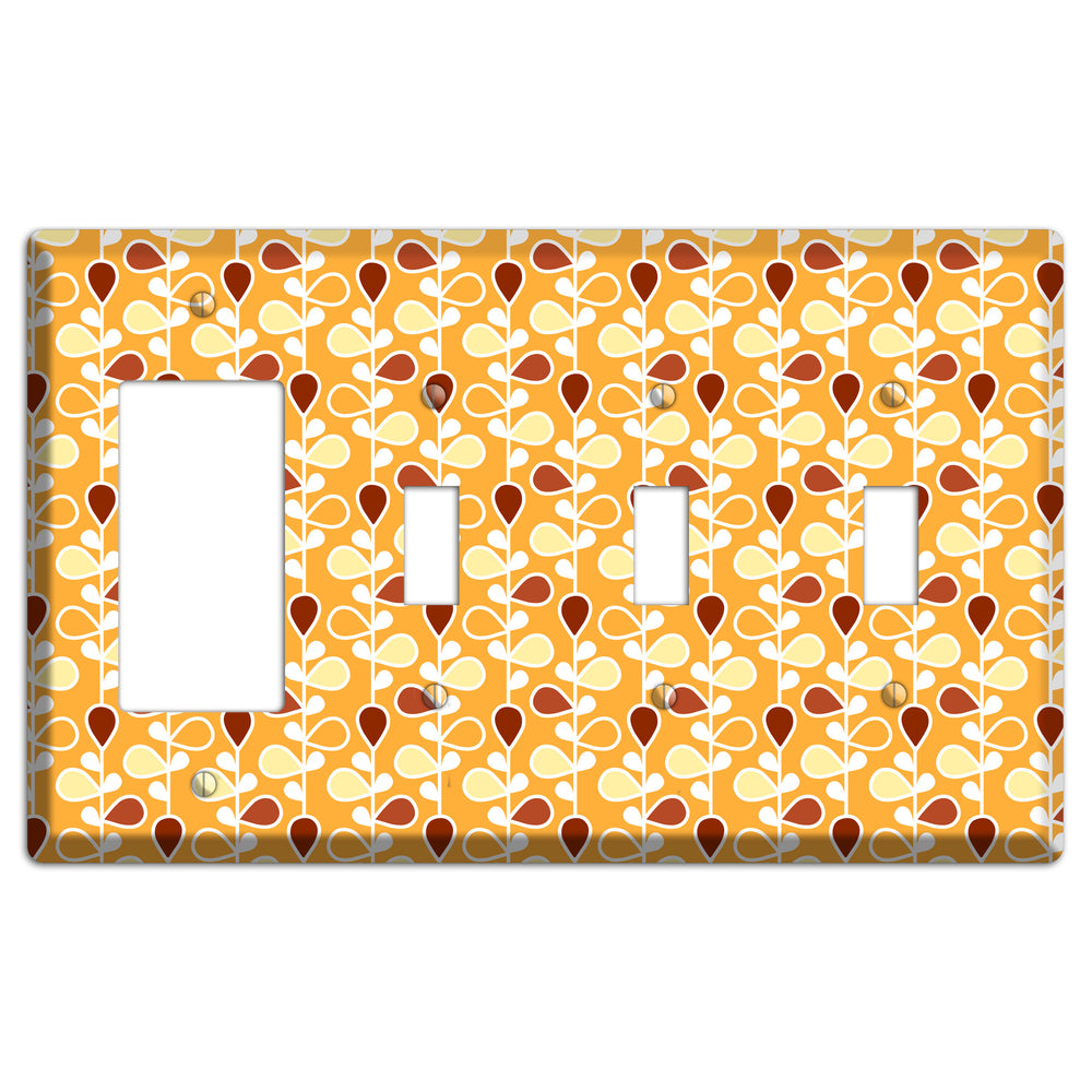 Orange with Yellow and Red Drop and Vine Rocker / 3 Toggle Wallplate