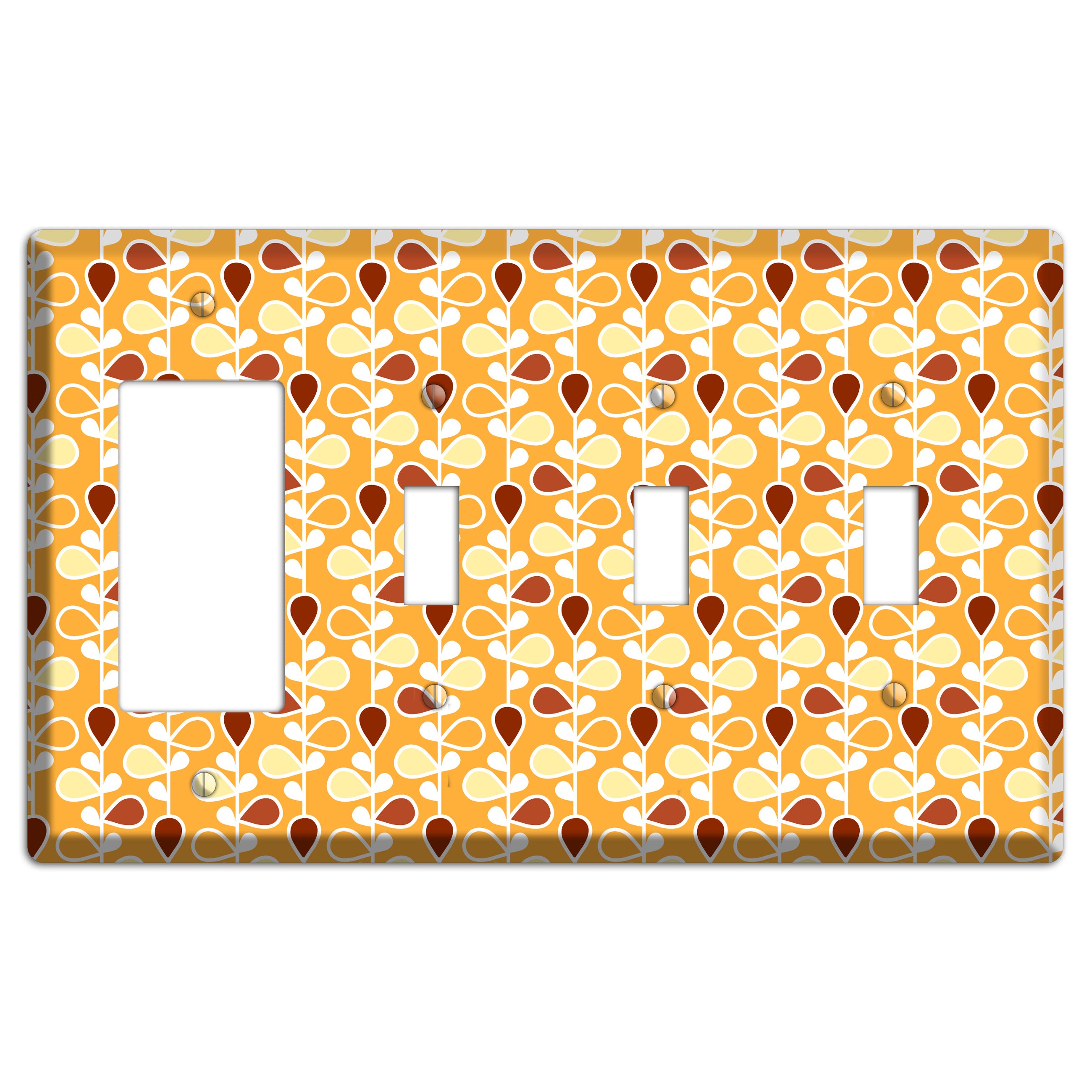 Orange with Yellow and Red Drop and Vine Rocker / 3 Toggle Wallplate