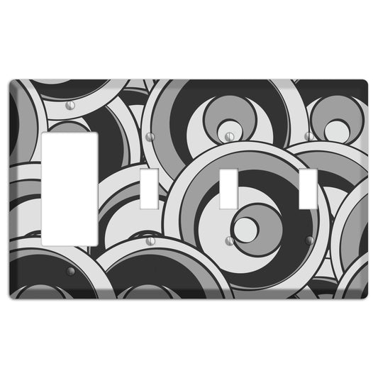 Black and Grey Deco Circles Rocker / 3 Toggle Wallplate