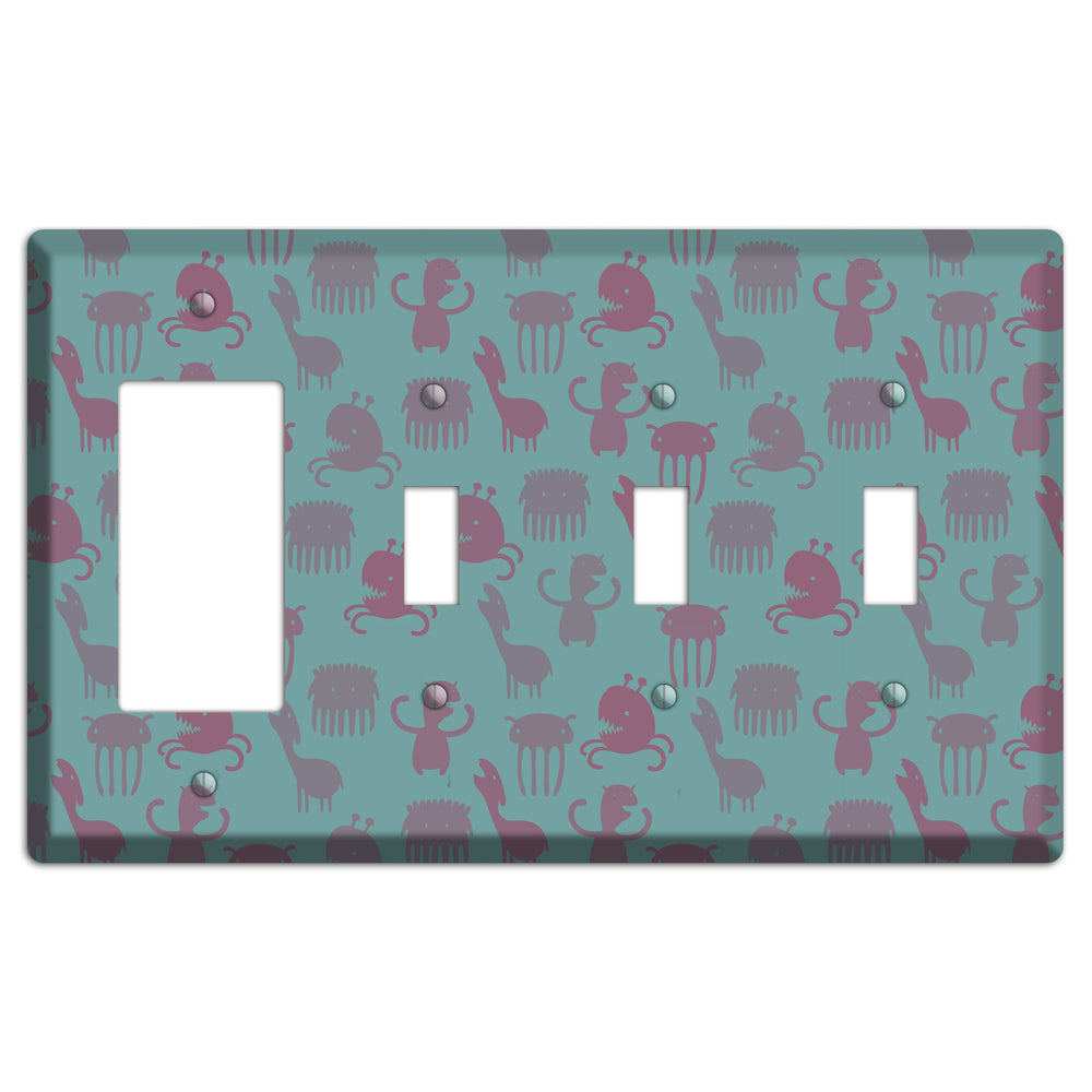 Sily Monsters Green Rocker / 3 Toggle Wallplate