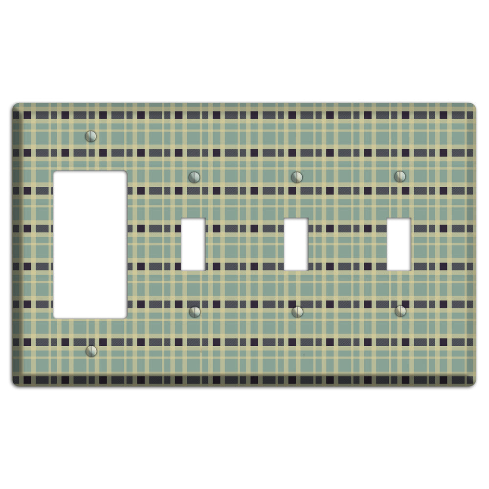 Sage and Black Plaid Rocker / 3 Toggle Wallplate