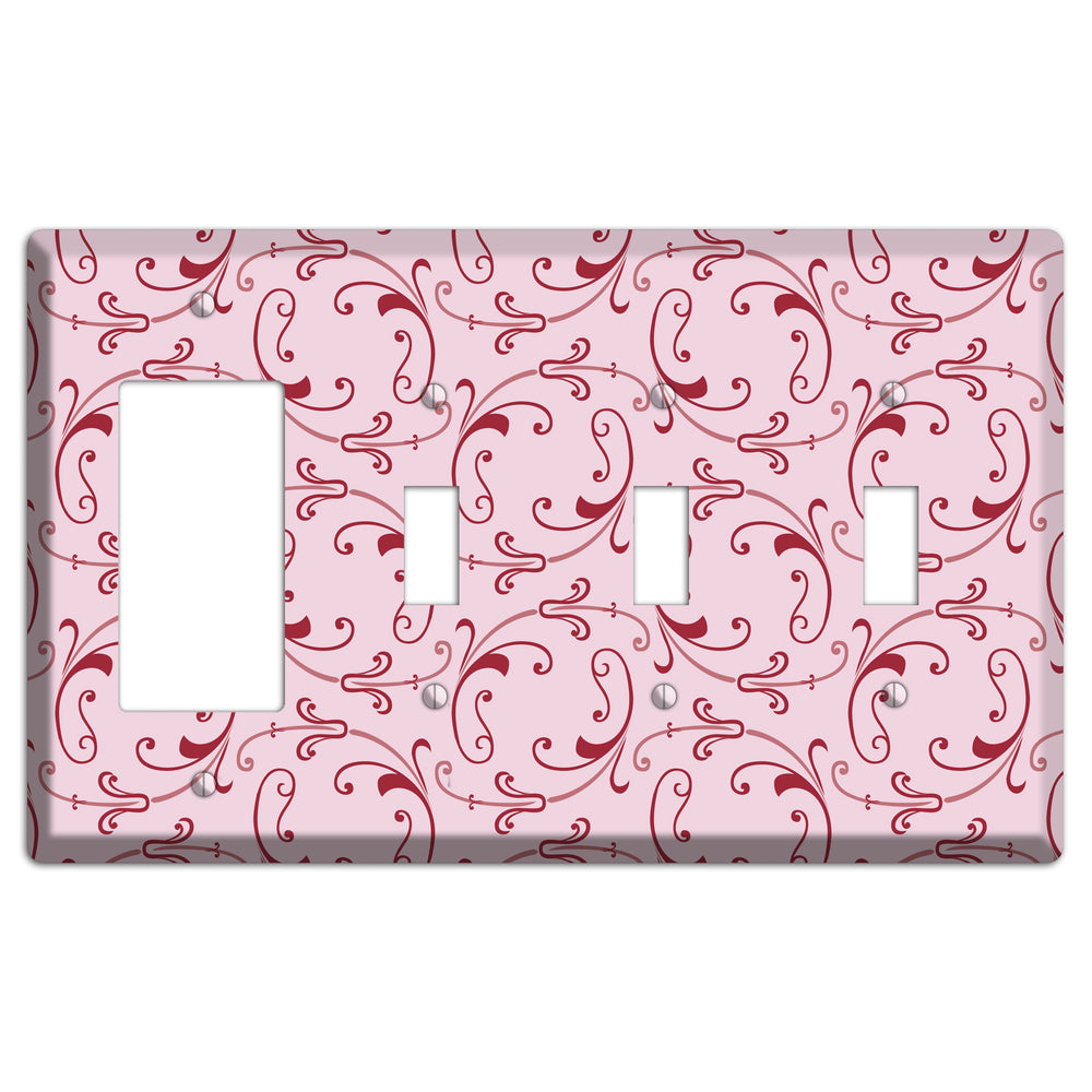 Pink Victorian Sprig Rocker / 3 Toggle Wallplate