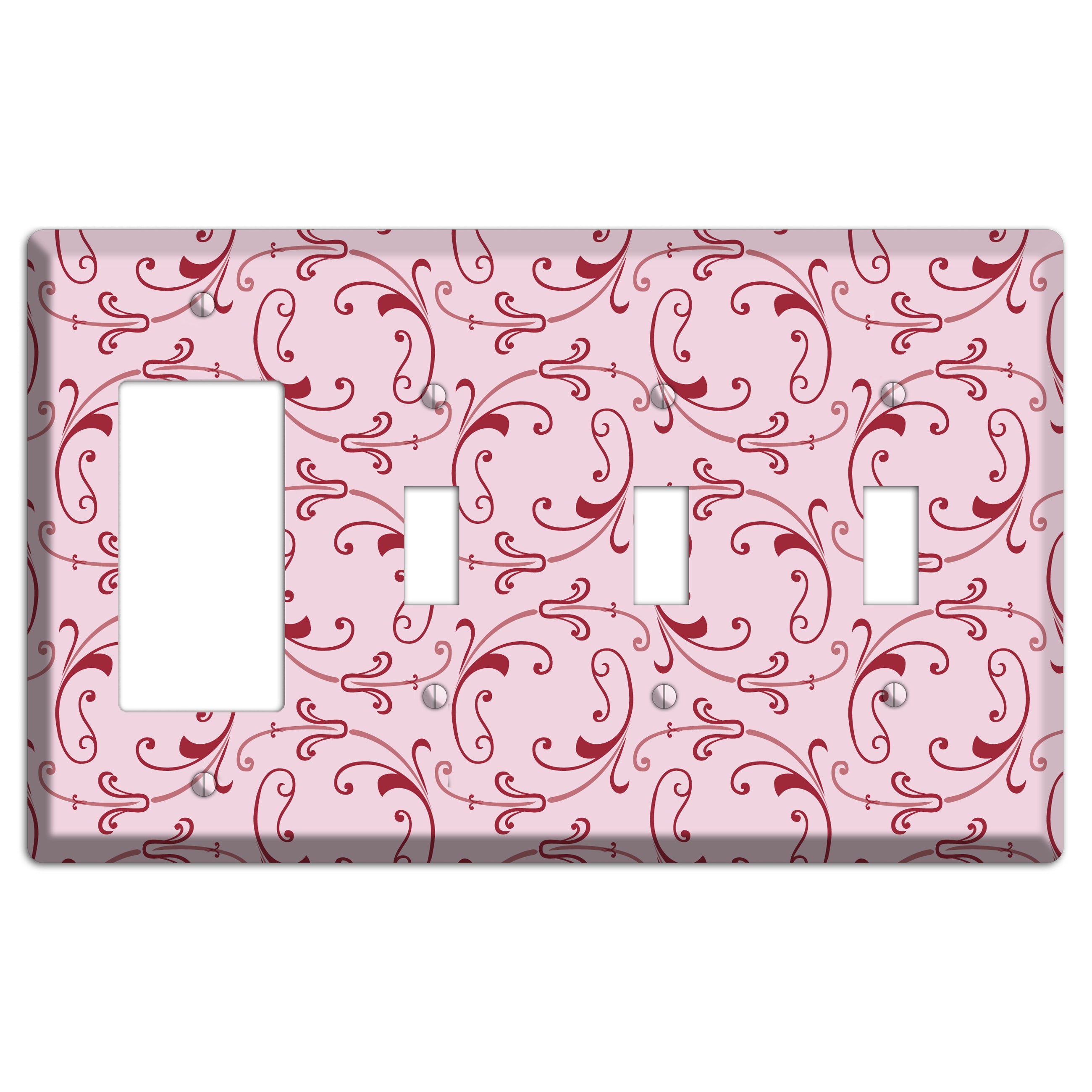 Pink Victorian Sprig Rocker / 3 Toggle Wallplate