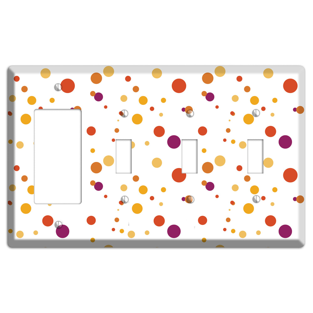 White with Multi Red and Umber Small Dots Rocker / 3 Toggle Wallplate