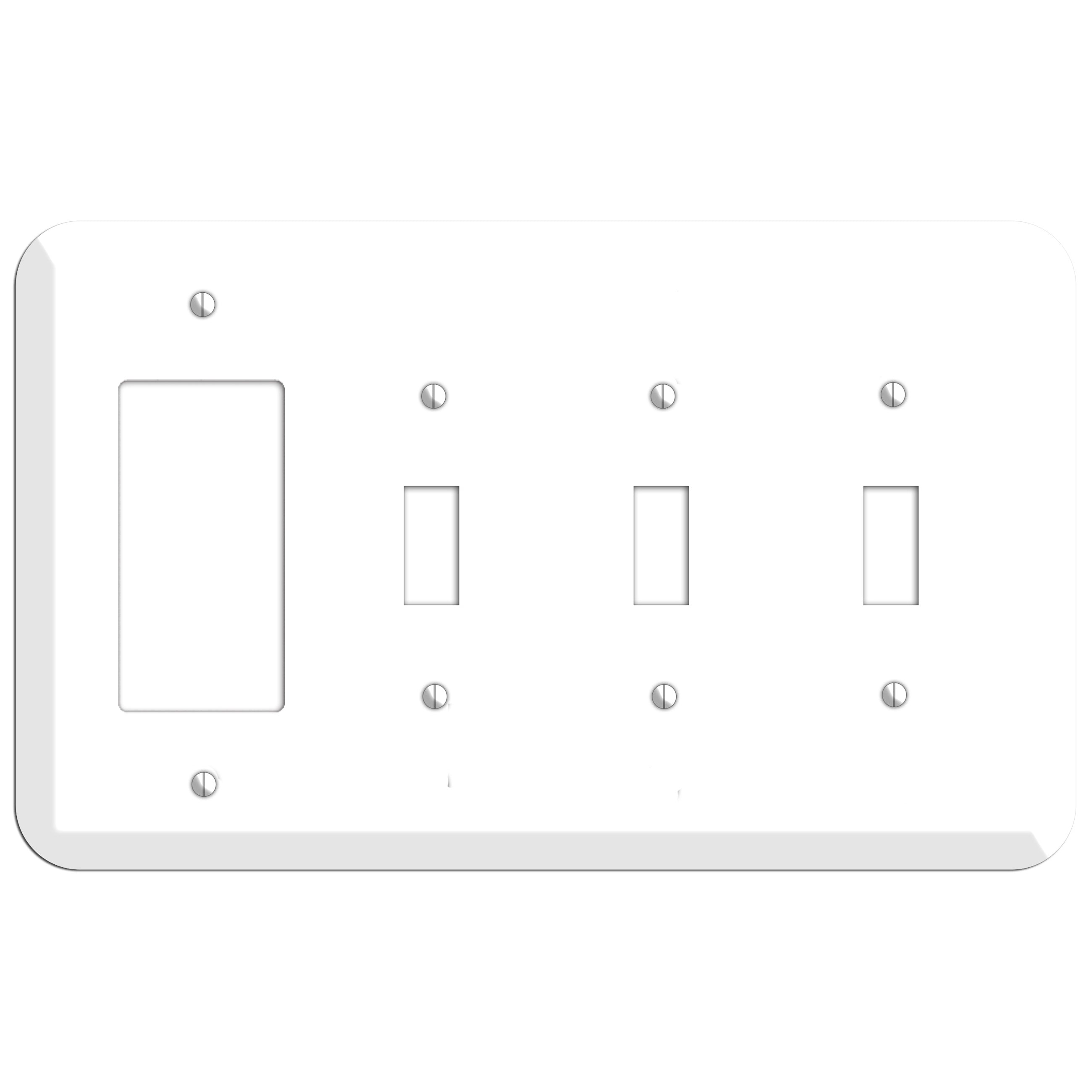 Rounded Corner White Metal Rocker / 3 Toggle Wallplate