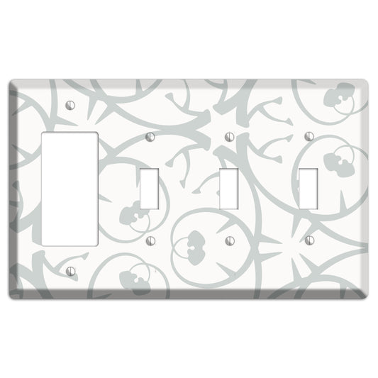 White with Grey Abstract Swirl Rocker / 3 Toggle Wallplate