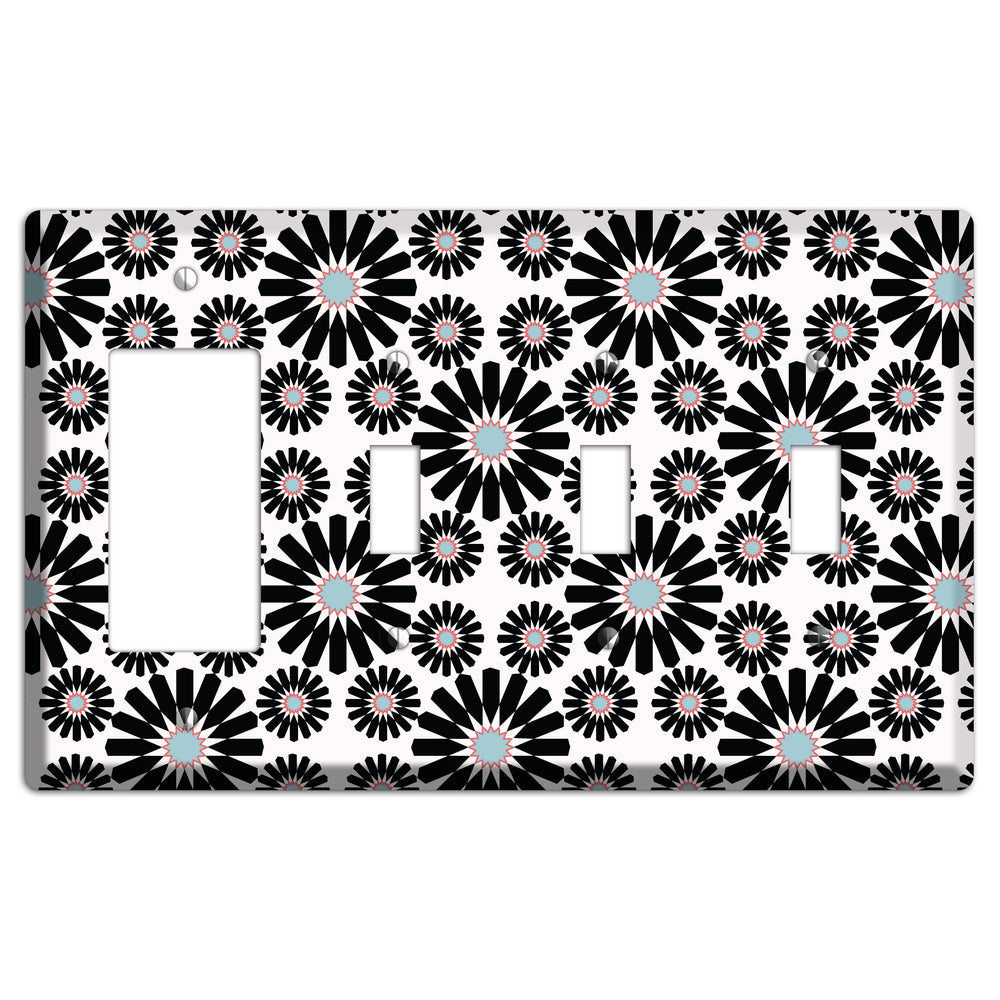Dusty Blue Maroon Scandinavian Floral Rocker / 3 Toggle Wallplate