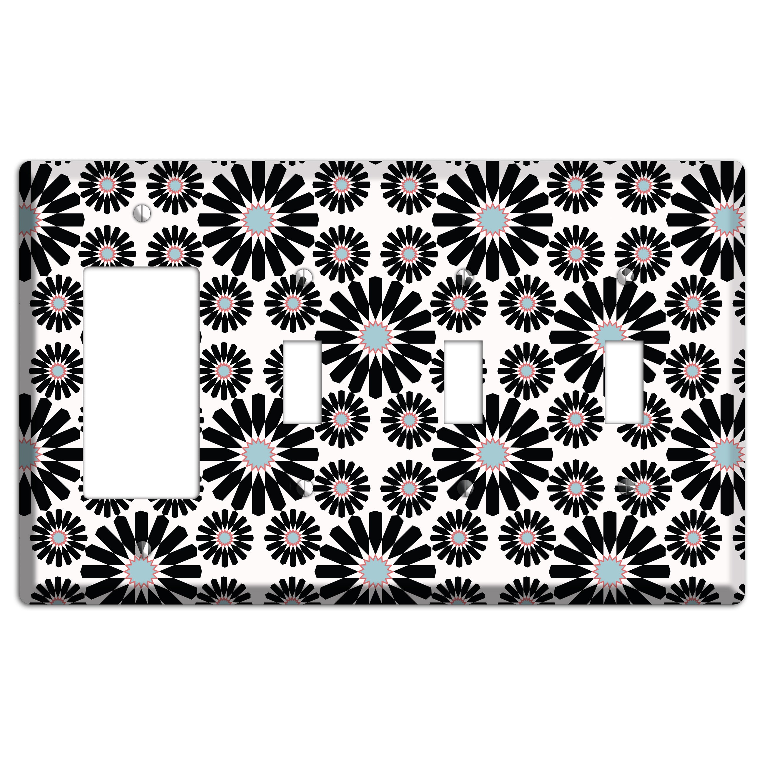 Dusty Blue Maroon Scandinavian Floral Rocker / 3 Toggle Wallplate