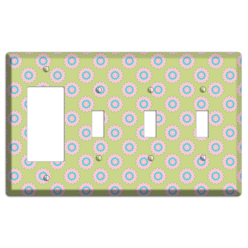Lime with Suzani Dots Rocker / 3 Toggle Wallplate