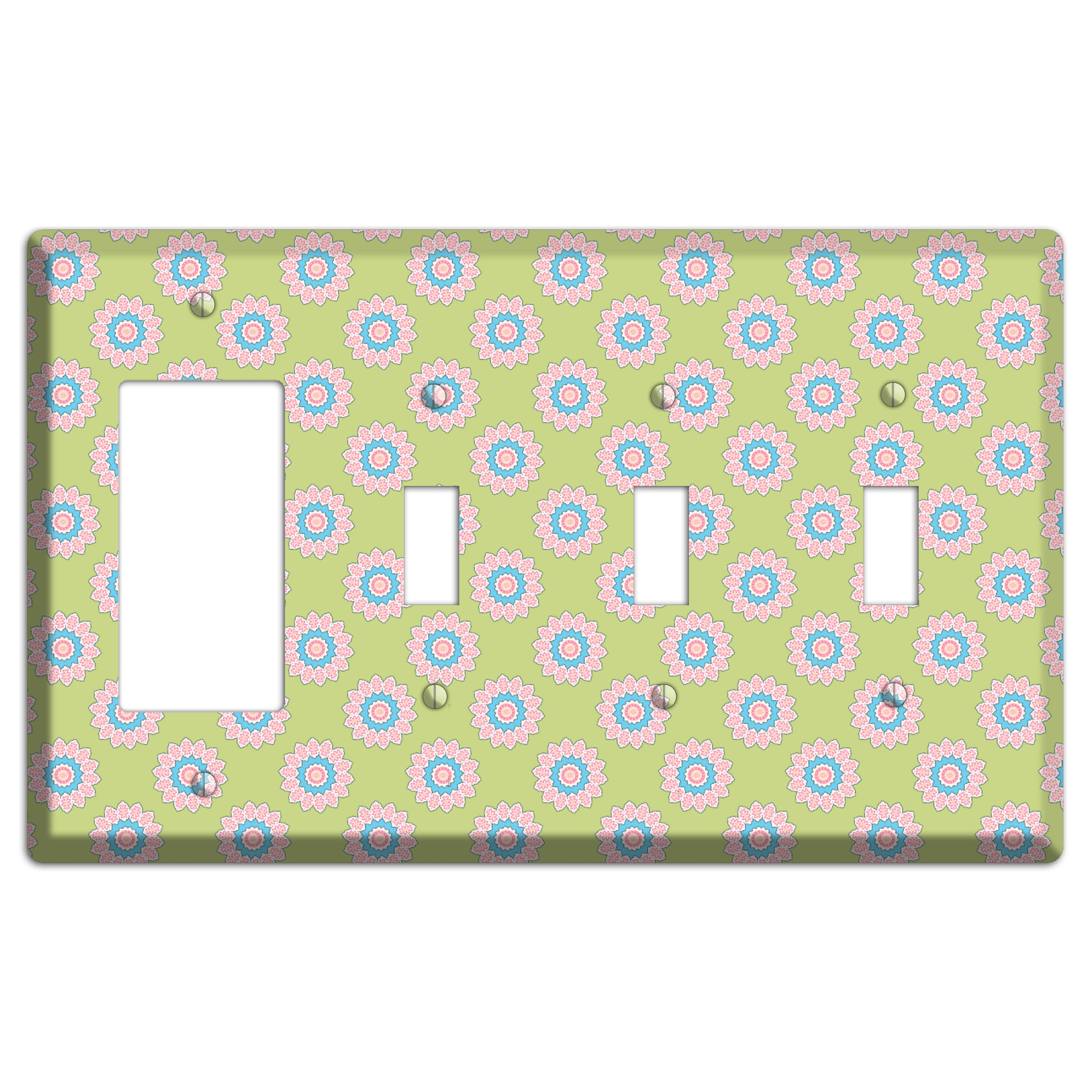 Lime with Suzani Dots Rocker / 3 Toggle Wallplate