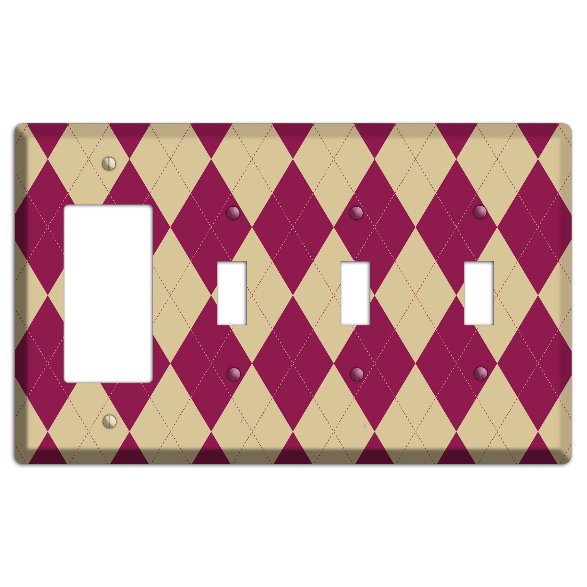 Red and Tan Argyle Rocker / 3 Toggle Wallplate