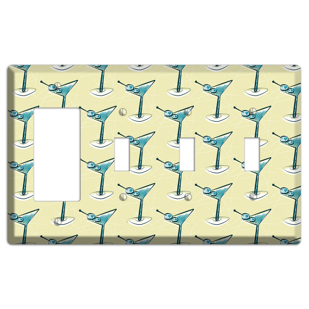 Yellow Martini Rocker / 3 Toggle Wallplate