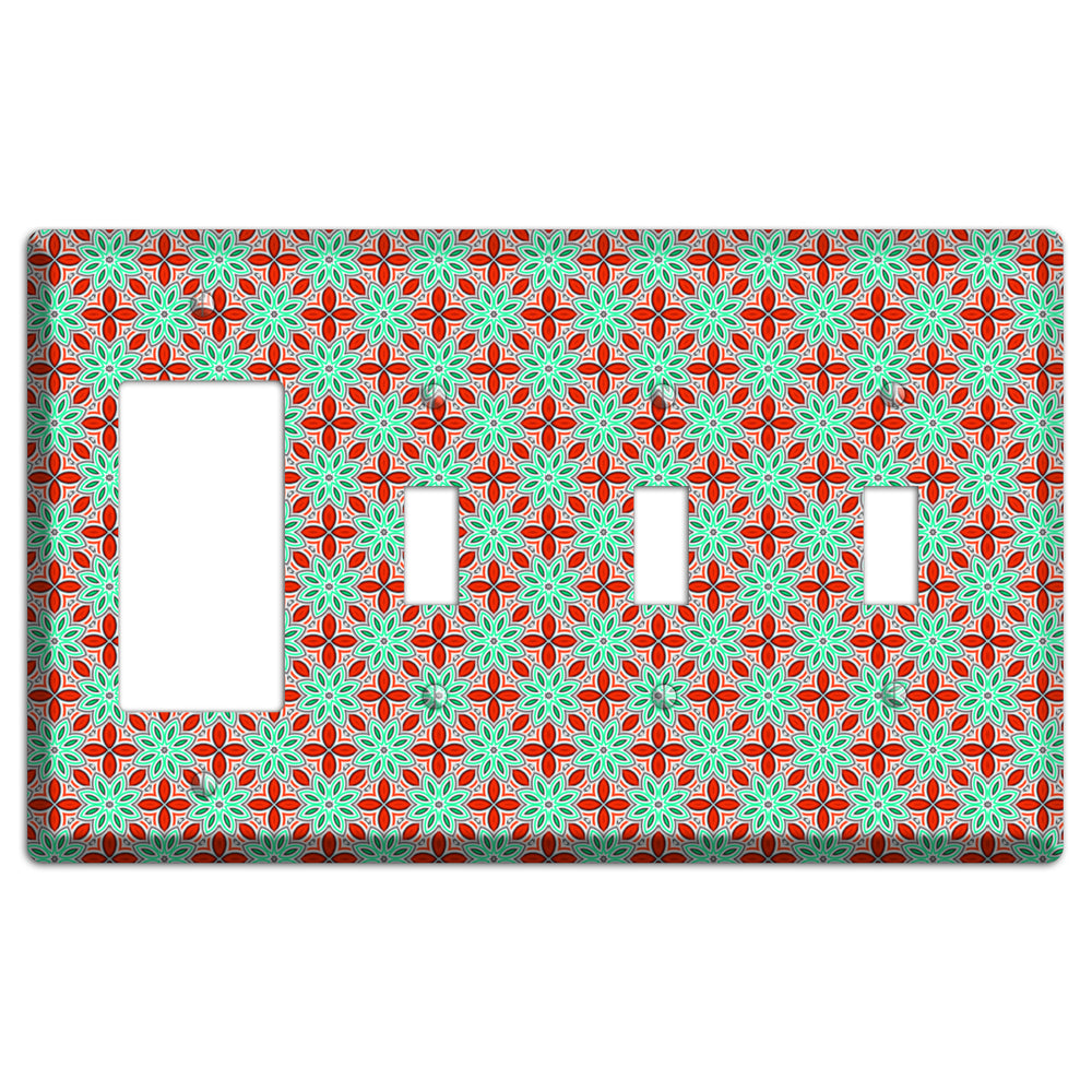 Green and Red Foulard Rocker / 3 Toggle Wallplate