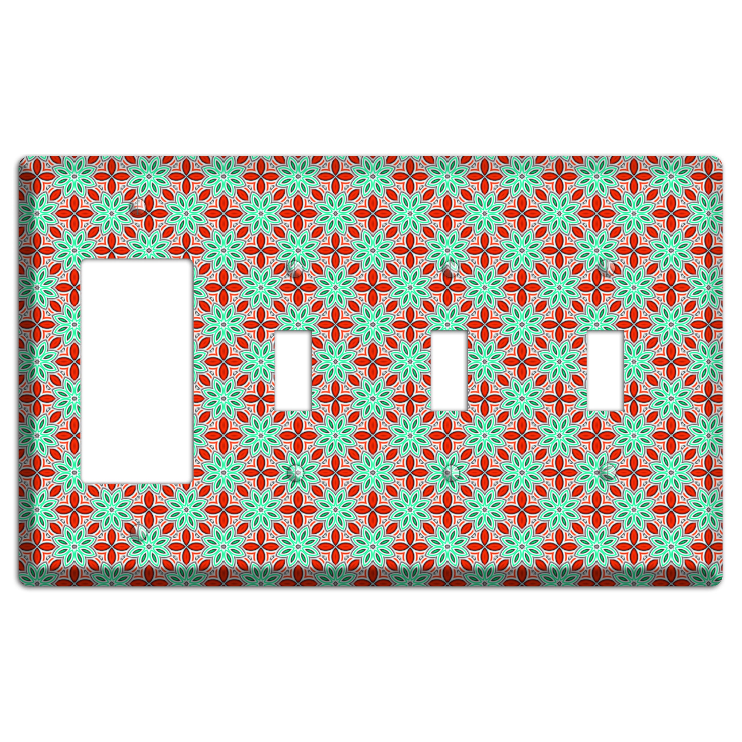 Green and Red Foulard Rocker / 3 Toggle Wallplate