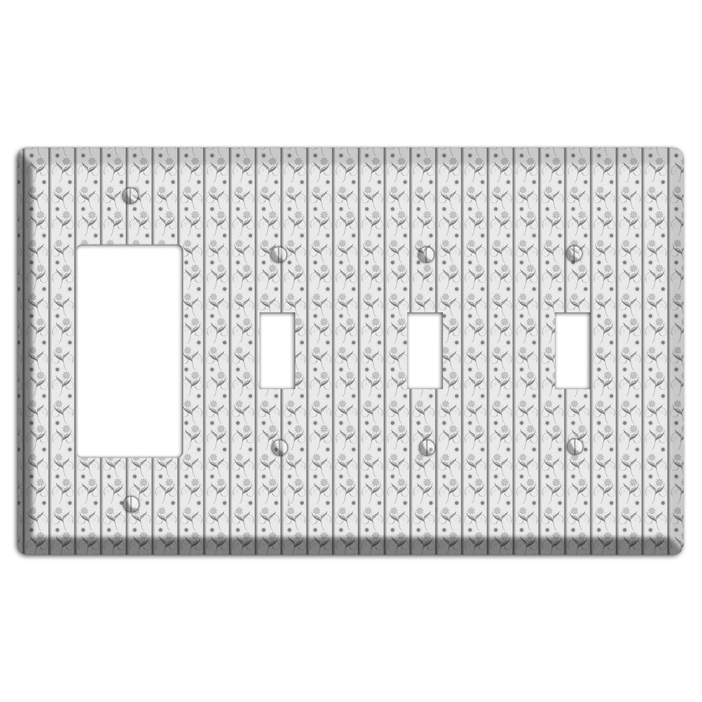 Grey Small Floral Pattern Rocker / 3 Toggle Wallplate