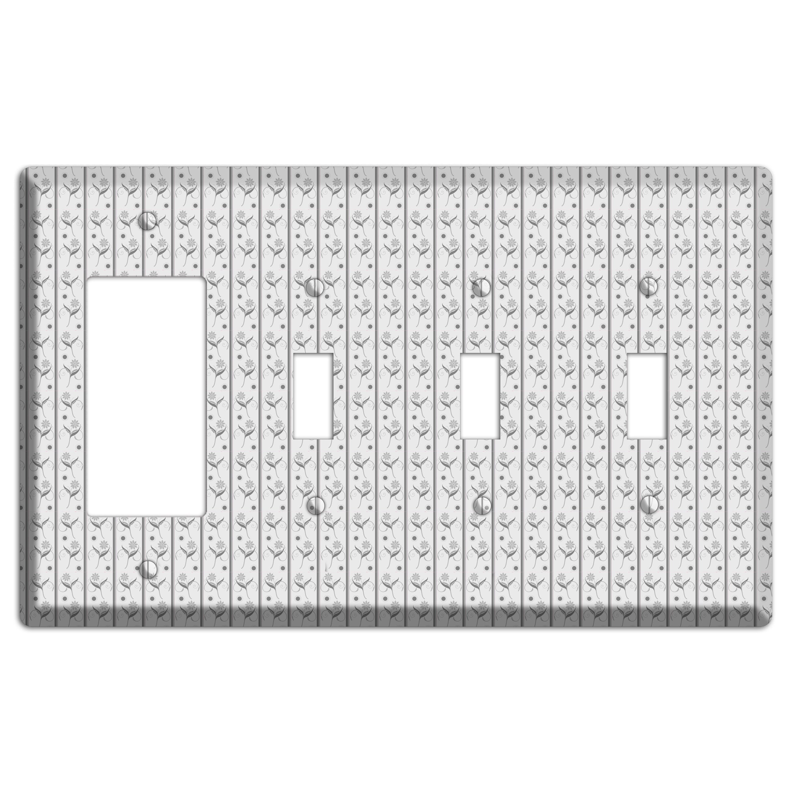 Grey Small Floral Pattern Rocker / 3 Toggle Wallplate