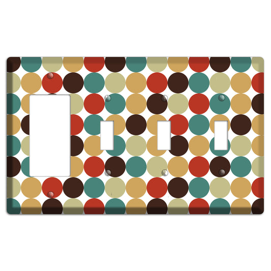 Brown Jade Beige Maroon Tiled Dots Rocker / 3 Toggle Wallplate