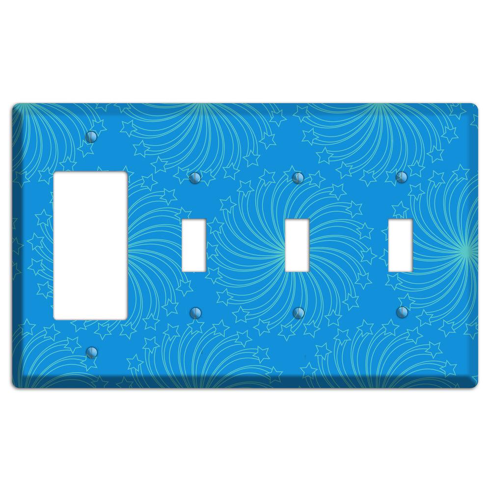Multi Blue Star Swirl Rocker / 3 Toggle Wallplate
