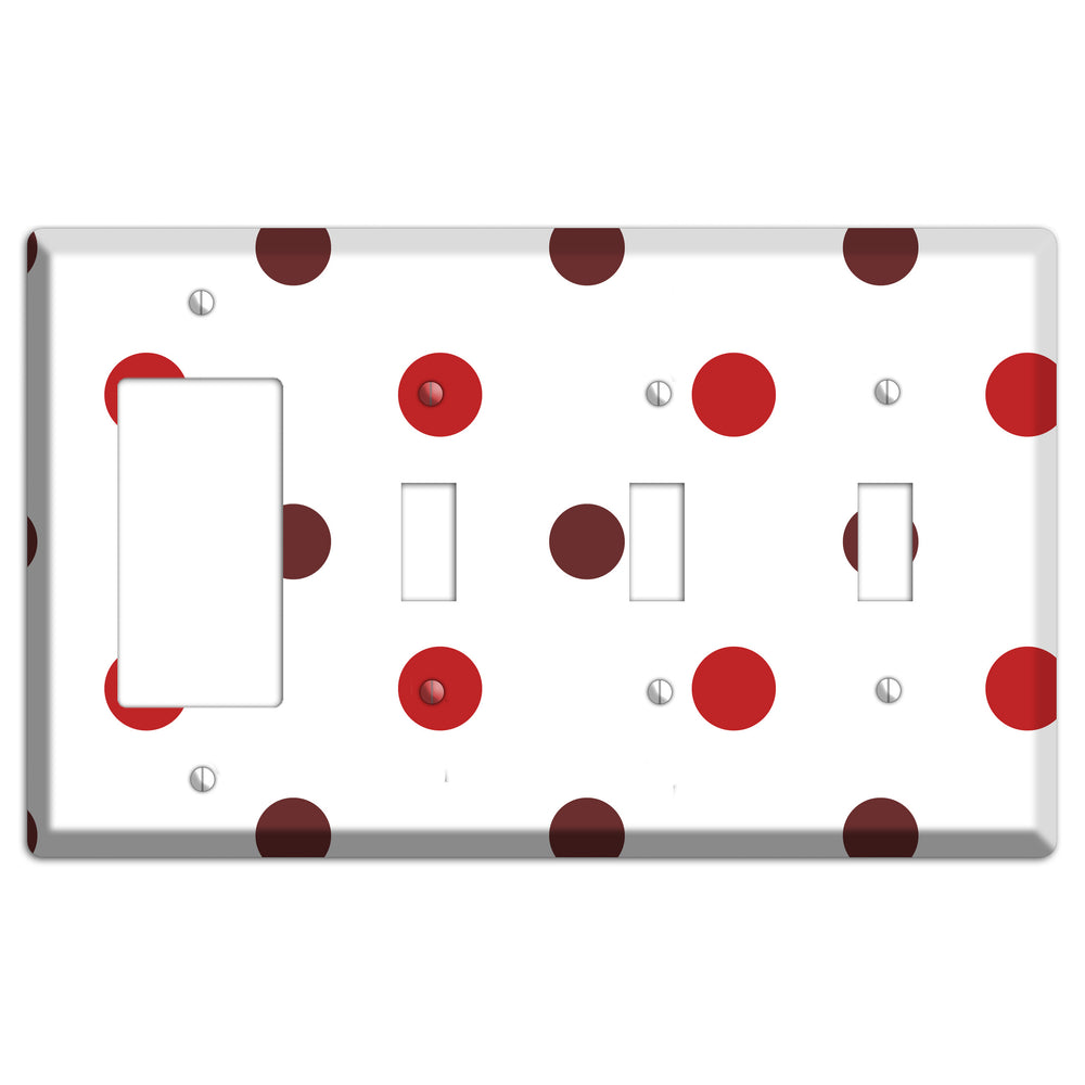 Red and Brown Medium Polka Dots Rocker / 3 Toggle Wallplate