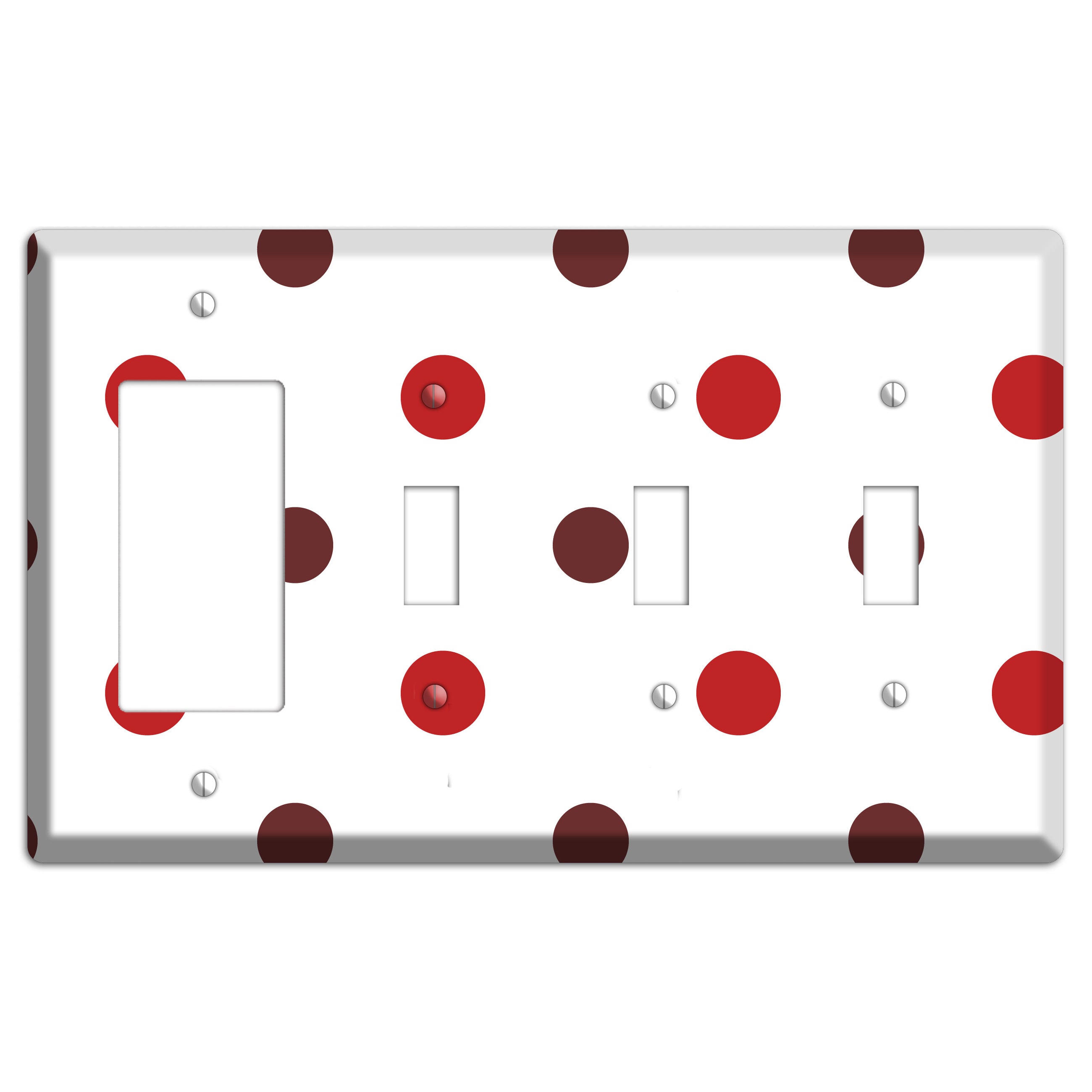 Red and Brown Medium Polka Dots Rocker / 3 Toggle Wallplate