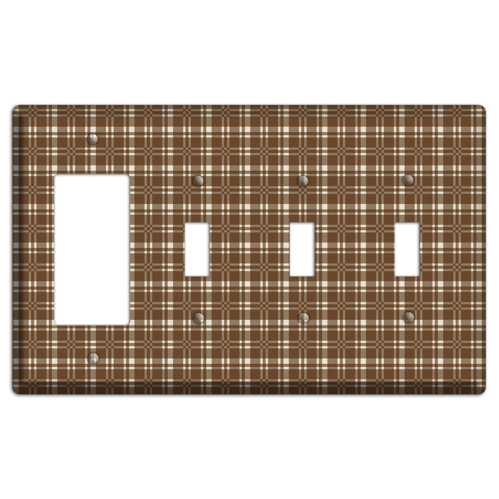Medium Brown Plaid Rocker / 3 Toggle Wallplate