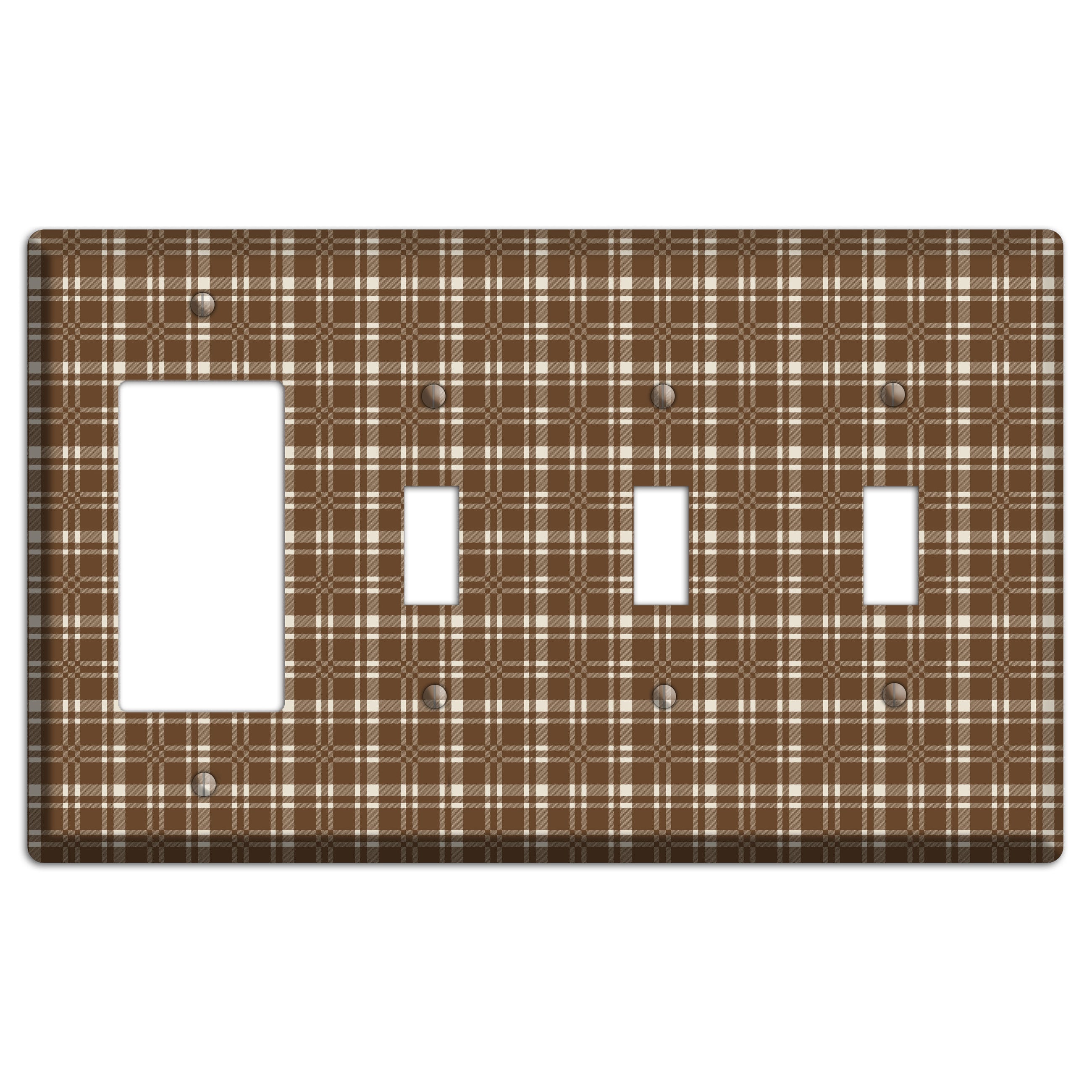Medium Brown Plaid Rocker / 3 Toggle Wallplate
