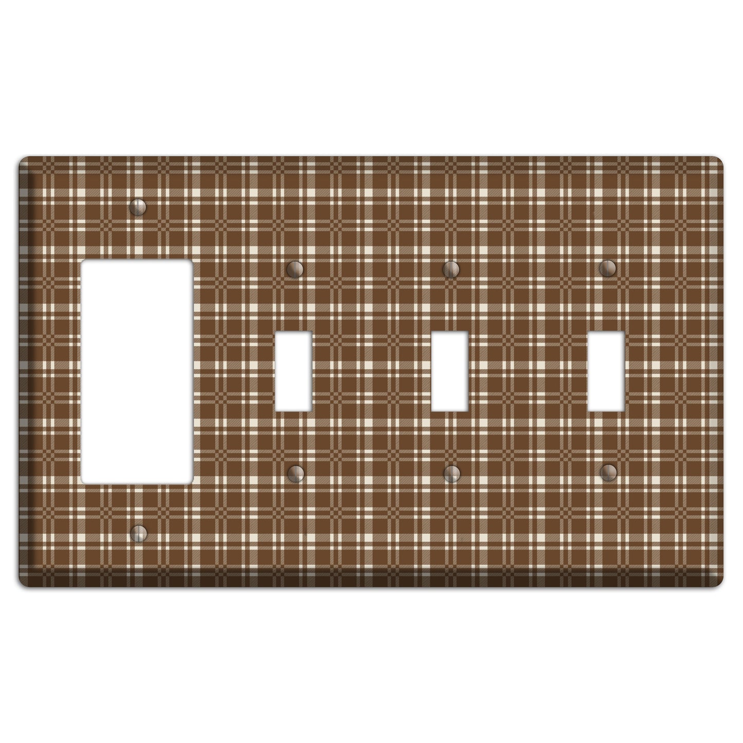 Medium Brown Plaid Rocker / 3 Toggle Wallplate