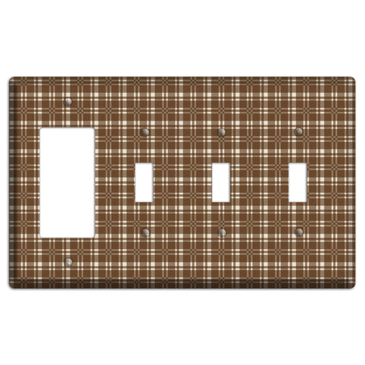 Medium Brown Plaid Rocker / 3 Toggle Wallplate