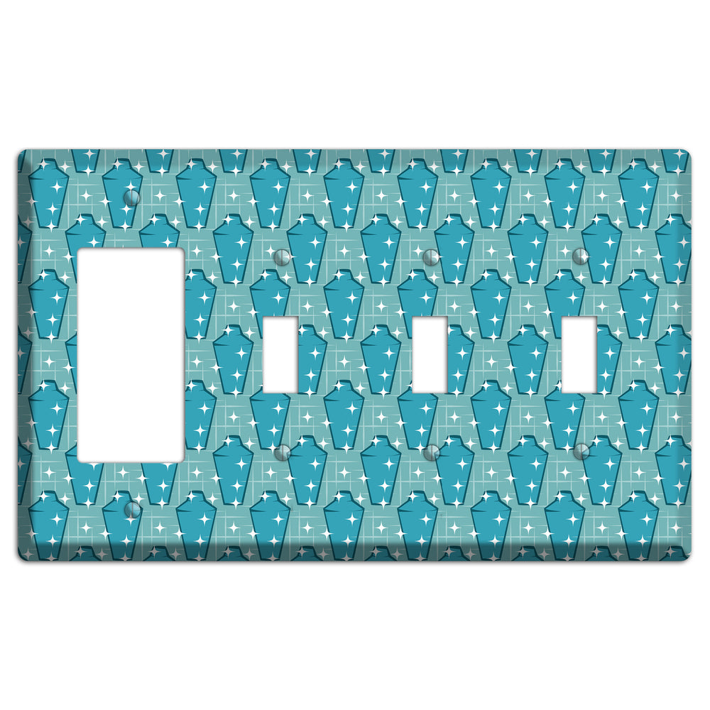 Retro Cocktail Shakers Rocker / 3 Toggle Wallplate