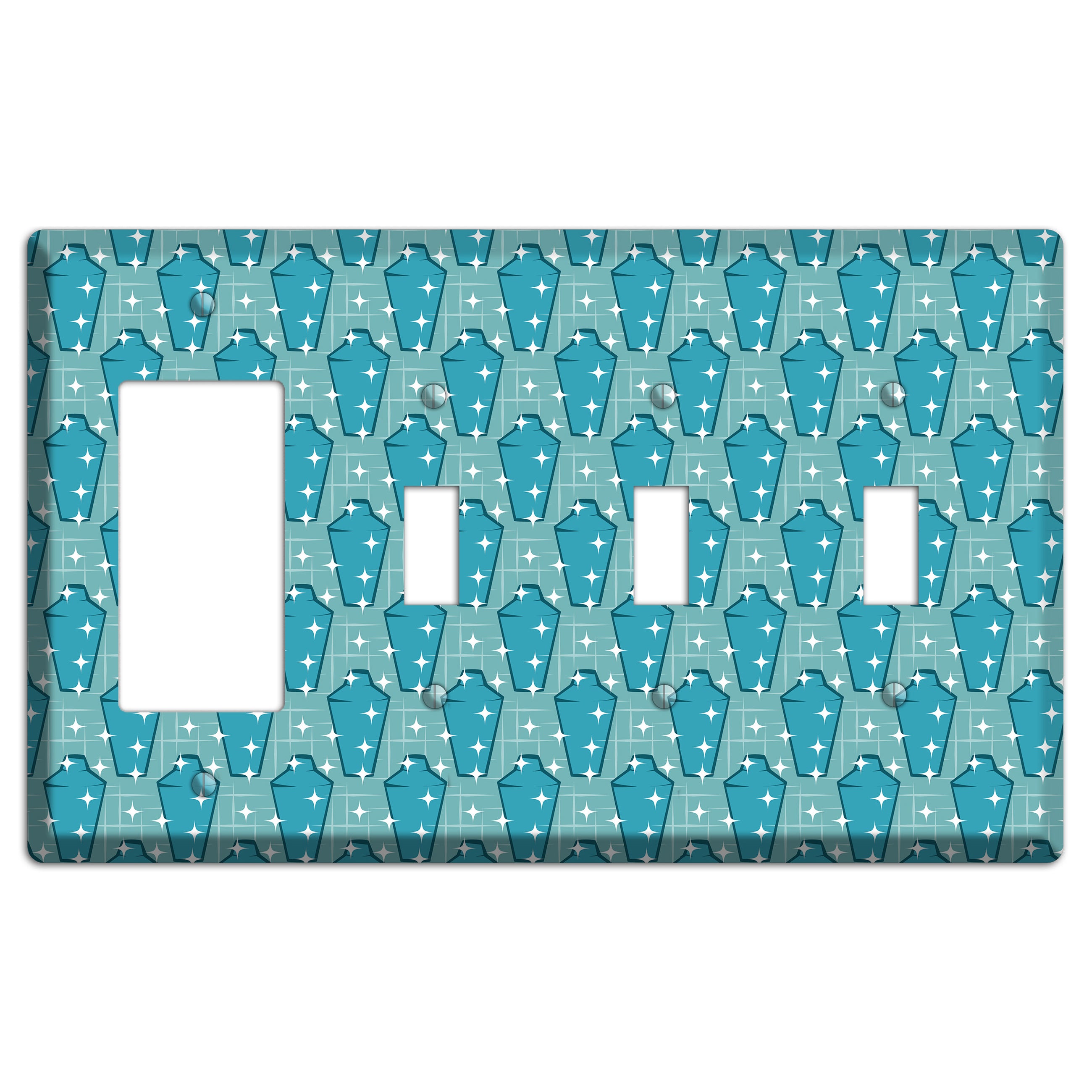 Retro Cocktail Shakers Rocker / 3 Toggle Wallplate