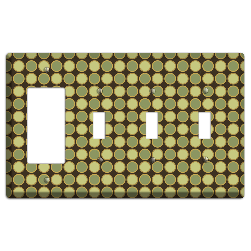 Dark Grey with Multi Olive Tiled Dots Rocker / 3 Toggle Wallplate