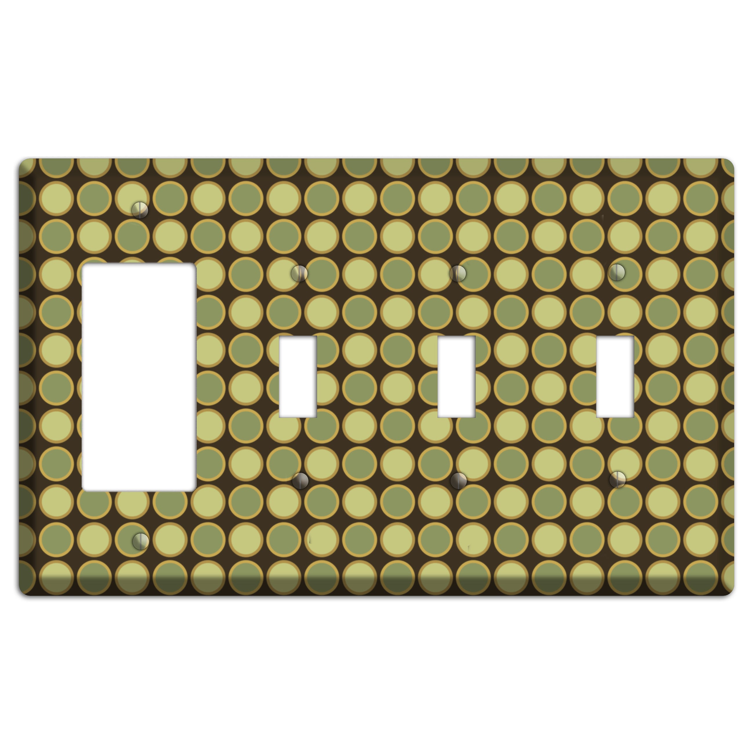 Dark Grey with Multi Olive Tiled Dots Rocker / 3 Toggle Wallplate