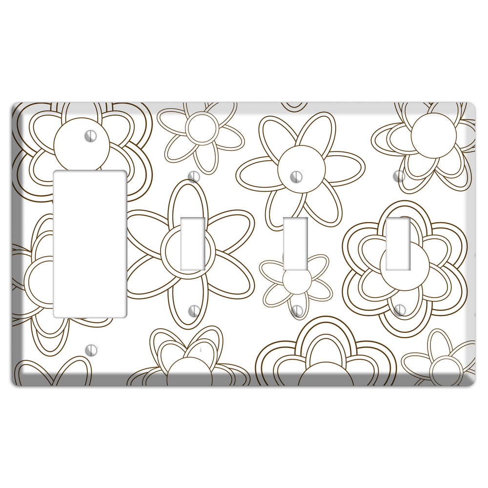 White with Retro Floral Contour Rocker / 3 Toggle Wallplate