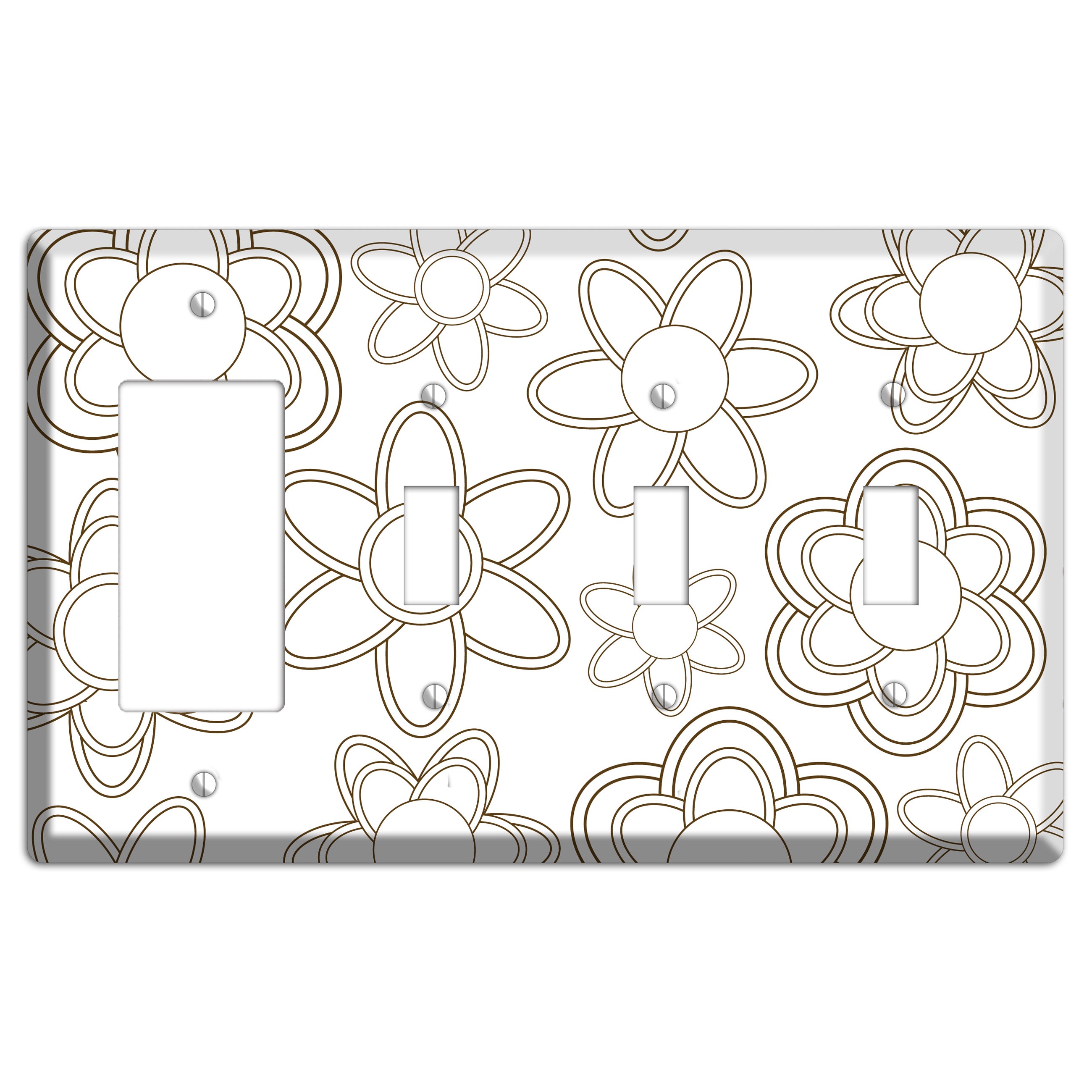 White with Retro Floral Contour Rocker / 3 Toggle Wallplate