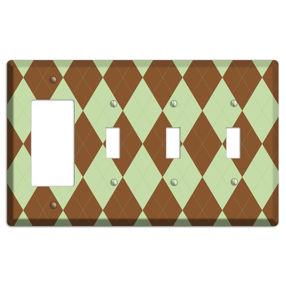 Brown Argyle Rocker / 3 Toggle Wallplate