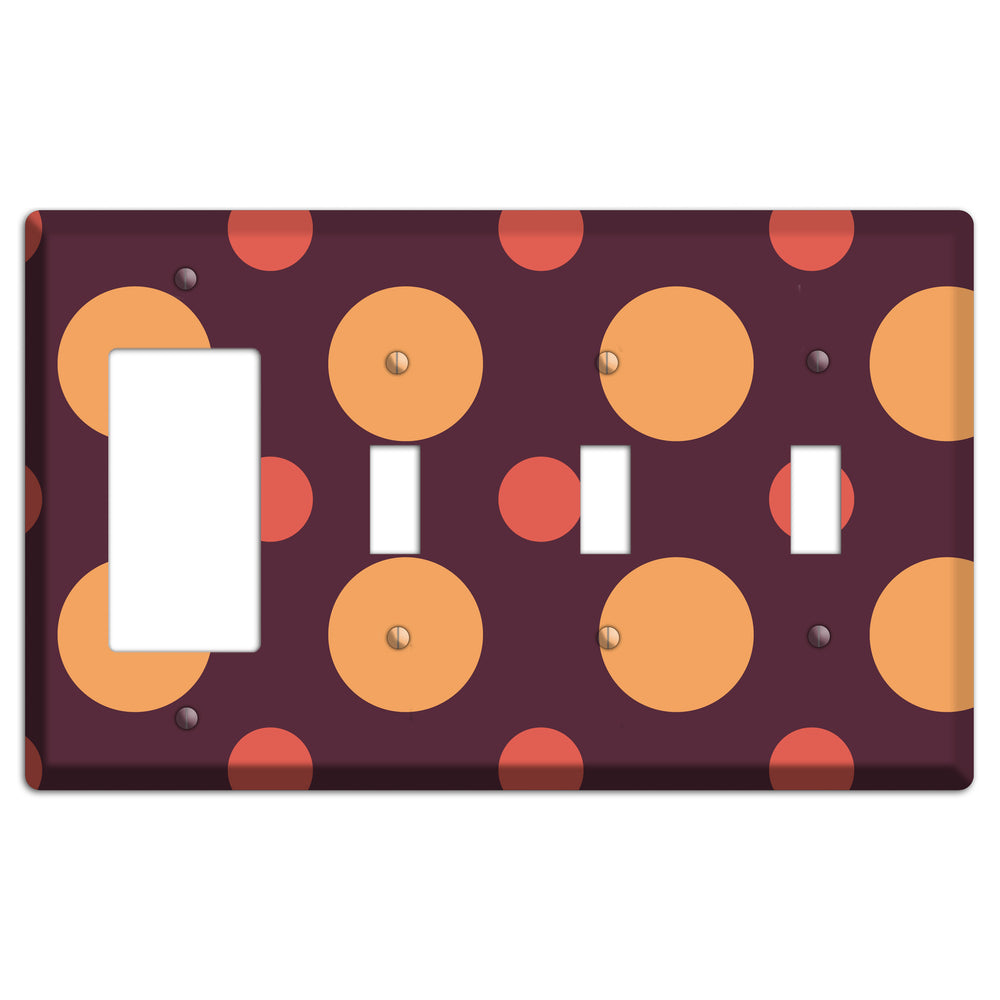 Eggplant with Multi Coral Multi Medium Polka Dots Rocker / 3 Toggle Wallplate