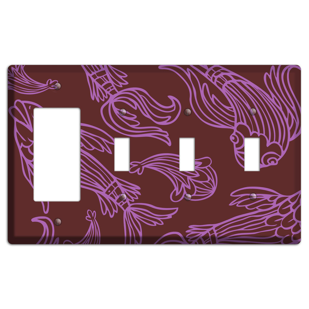 Purple and Pink Koi Rocker / 3 Toggle Wallplate