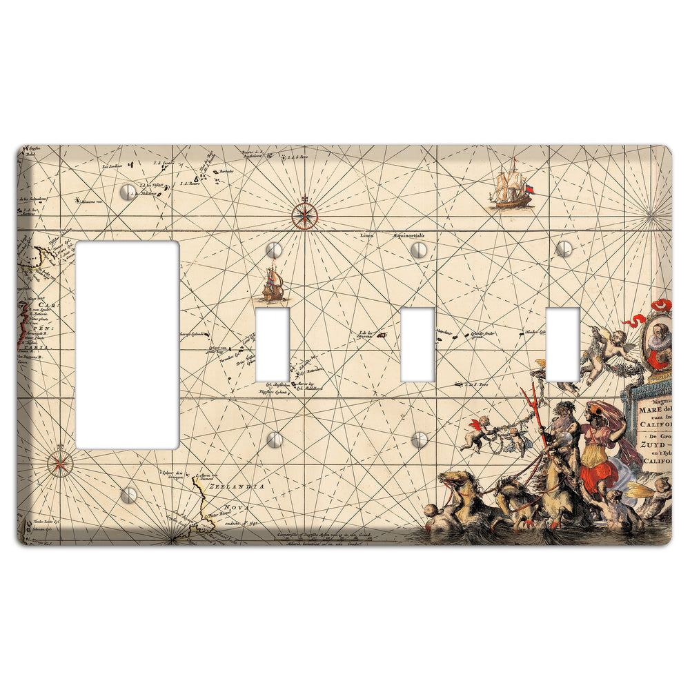 Map of New Zealand Rocker / 3 Toggle Wallplate