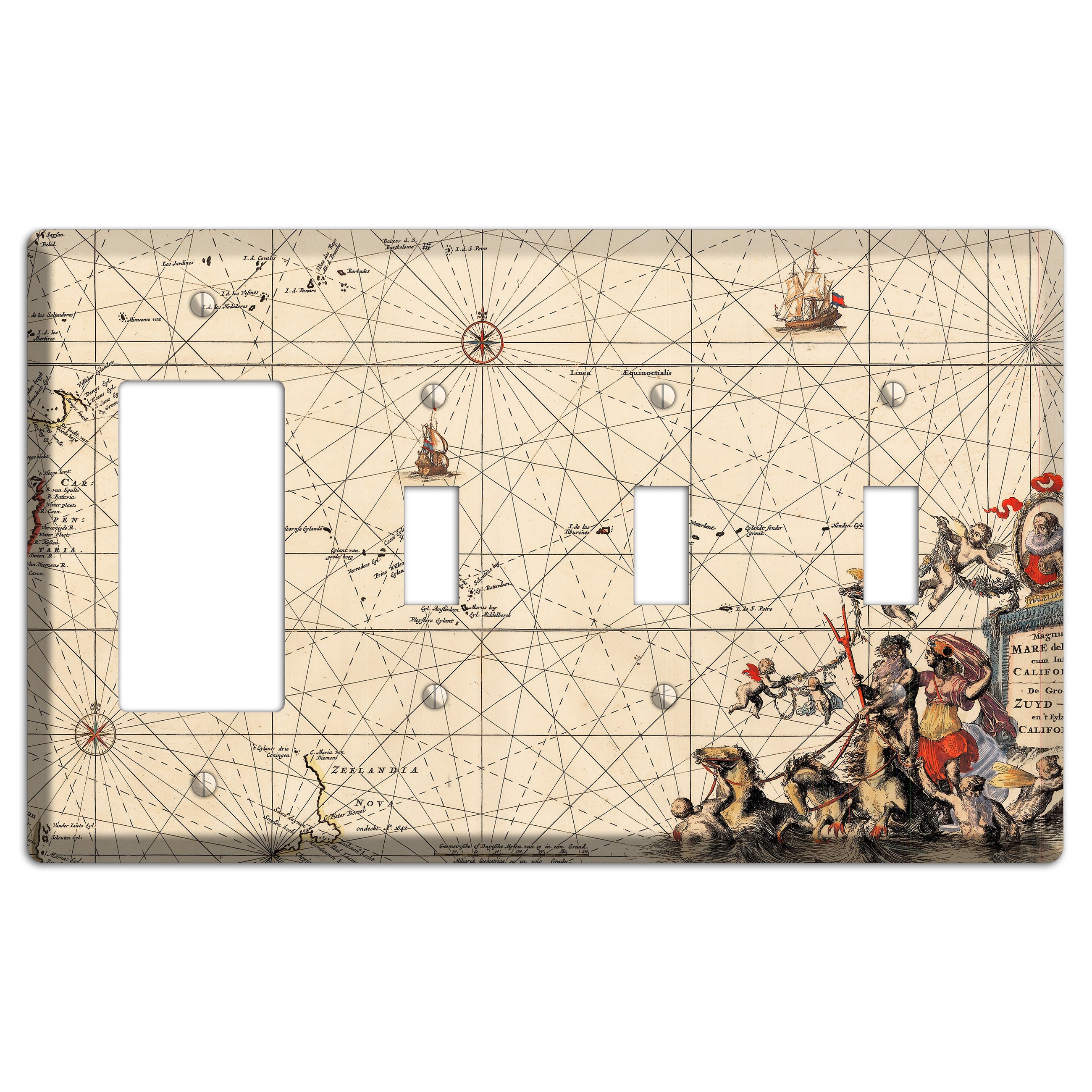 Map of New Zealand Rocker / 3 Toggle Wallplate