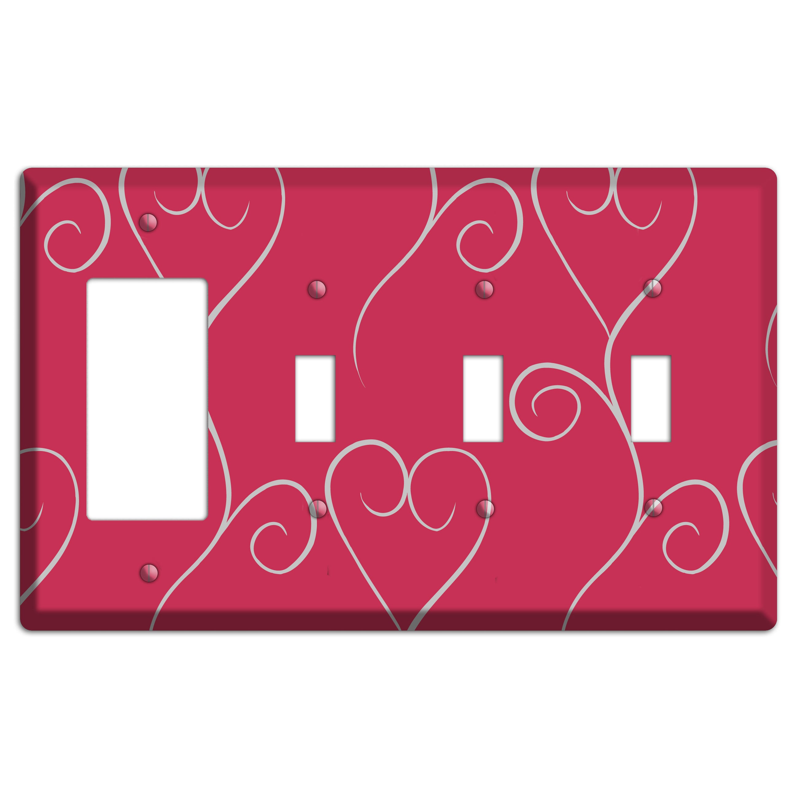 Fuschia Scroll Heart Rocker / 3 Toggle Wallplate