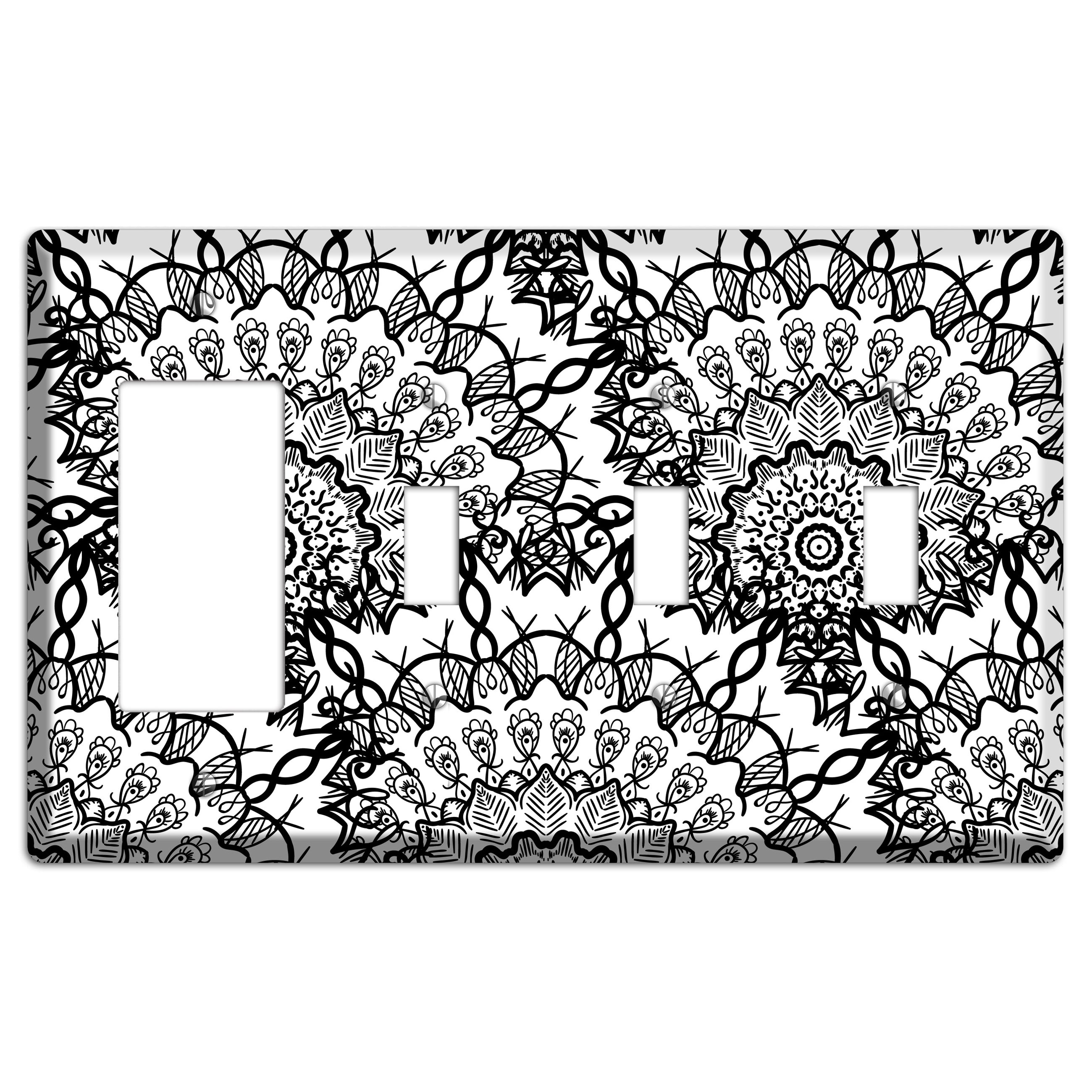 Mandala Black and White Style P Cover Plates Rocker / 3 Toggle Wallplate