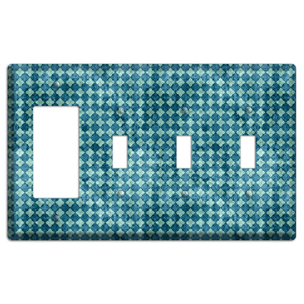 Turquoise Grunge Diamond Rocker / 3 Toggle Wallplate