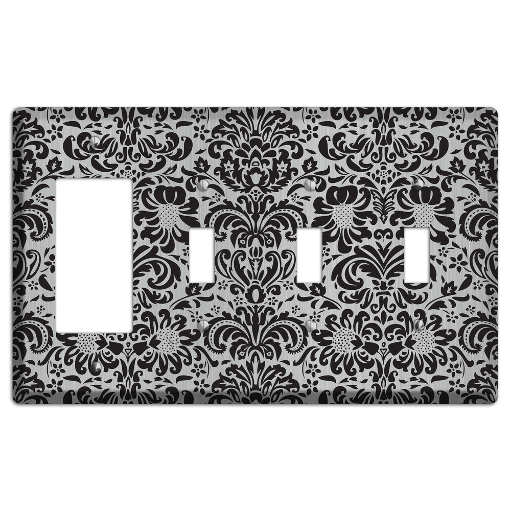 Black Toile Stainless Steel Rocker / 3 Toggle Wallplate
