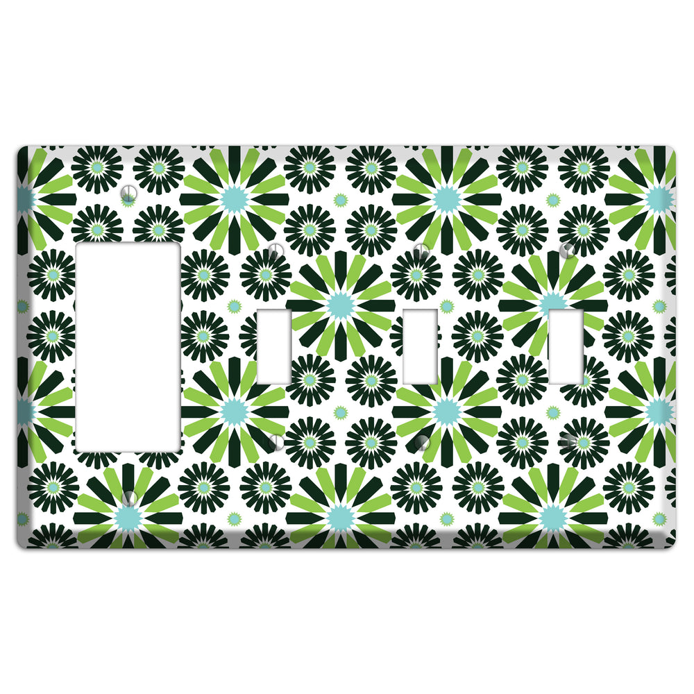 Lime and Teal Scandinavian Floral 2 Rocker / 3 Toggle Wallplate
