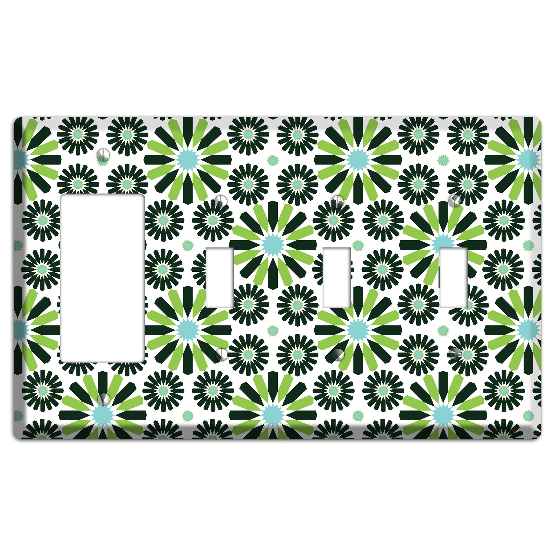 Lime and Teal Scandinavian Floral 2 Rocker / 3 Toggle Wallplate