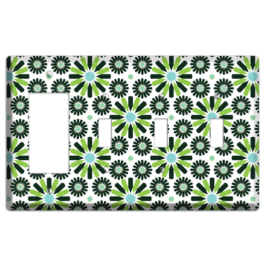 Lime and Teal Scandinavian Floral 2 Rocker / 3 Toggle Wallplate