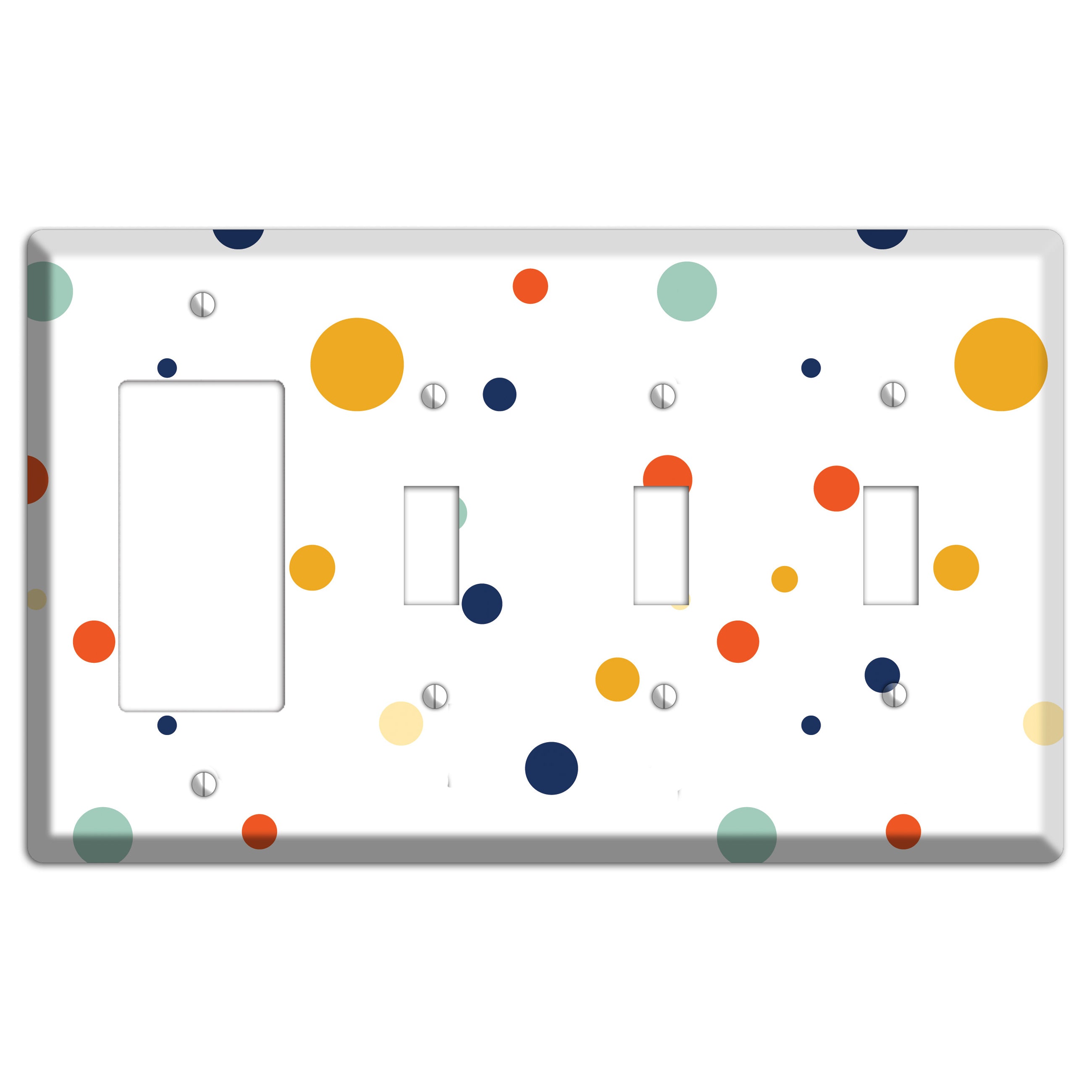 White with Multi Umber and Sage Medium Dots Rocker / 3 Toggle Wallplate