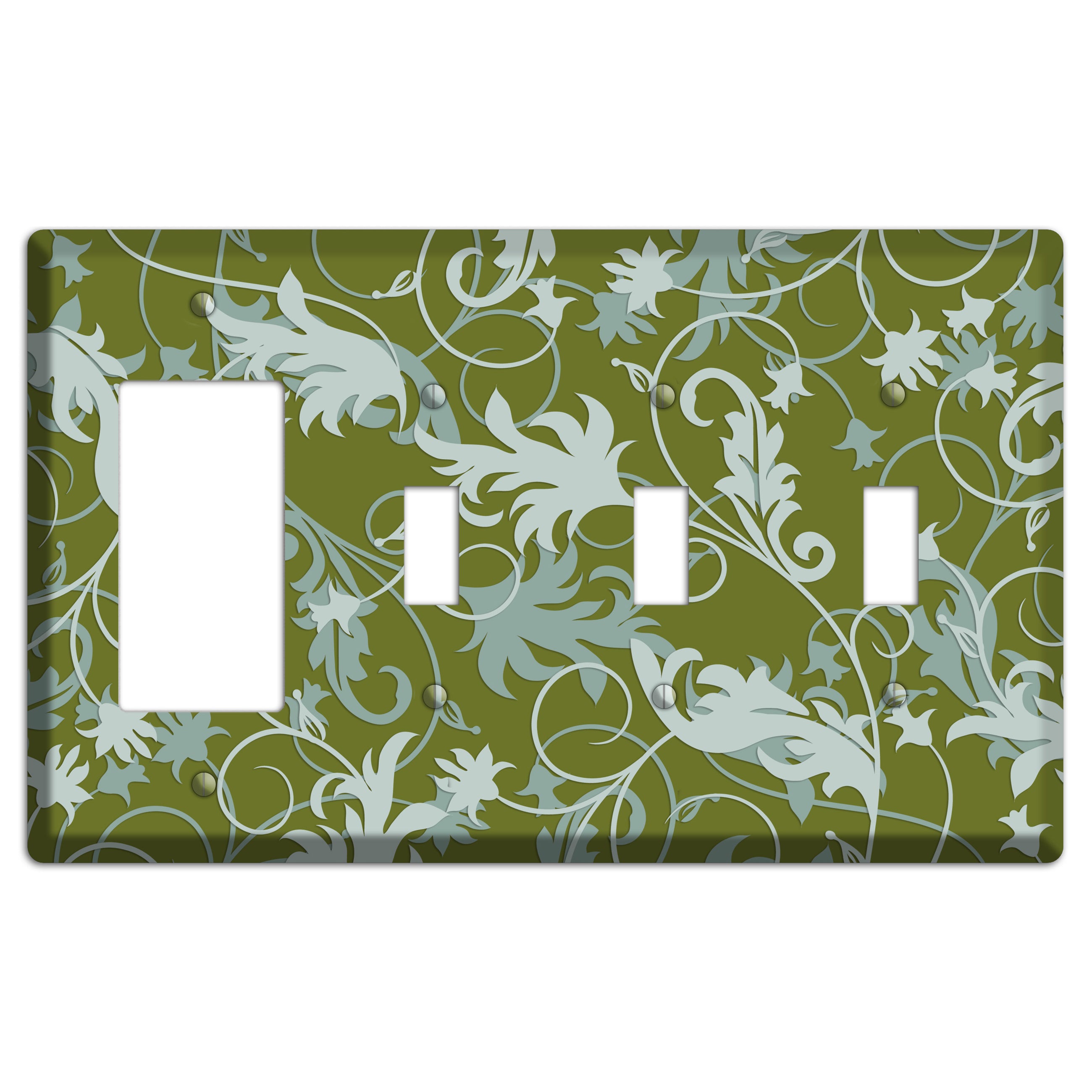 Green and Beige Victorian Sprig Rocker / 3 Toggle Wallplate